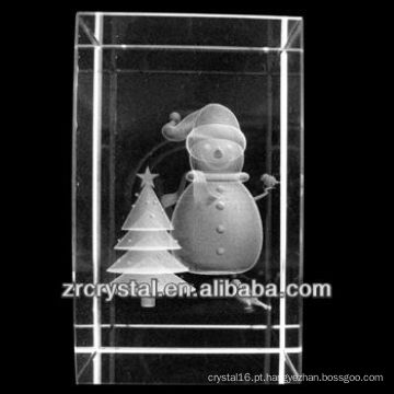 Bloco de cristal gravado K9 3D Snowman do laser